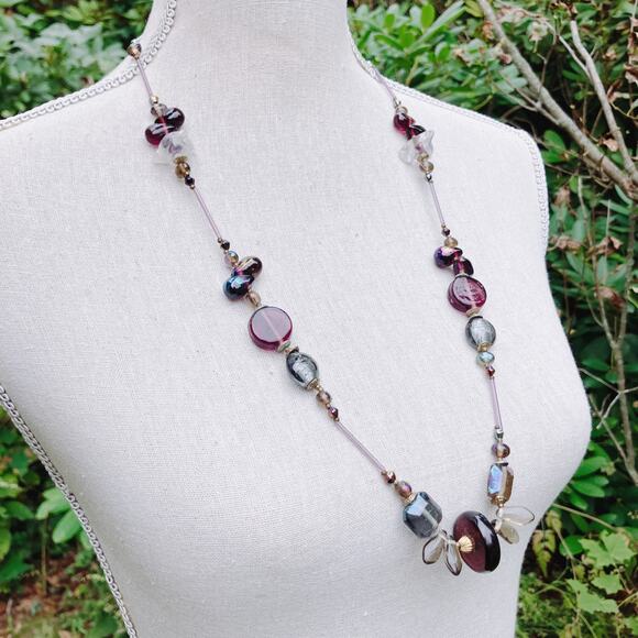 VTG Iridescent Glass Bead Necklace Cube Round Geometric Shapes Unique Statement - Picture 8 of 11